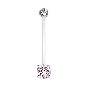 Paula & Fritz® Buik-navelpiercing, zwangerschapspiercing, zirkonia, bio-flexibele staaf, 316L chirurgisch stalen bol…