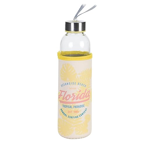 hibuy Gourde Florida - 400 ml - Anti-fuite et convient aux boissons gazeuses - Verre transparent avec housse en néoprène