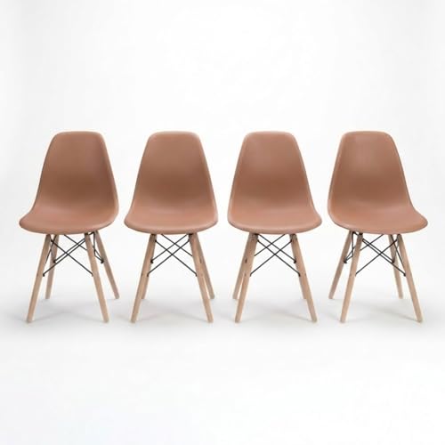 DASCK Pack 4 Sillas Nordicas de Comedor Estilo Escandinavo | Patas Haya Natural | Polipropileno Ergonomico | Carga 120 kg por Silla (Marrón)
