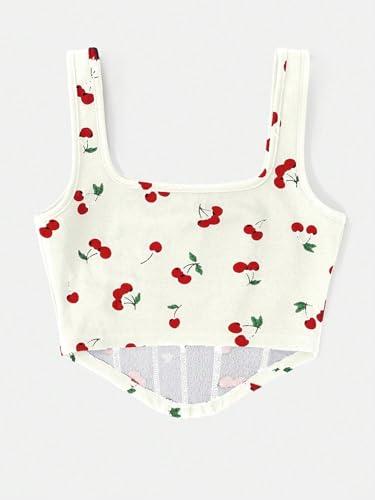 Image of mikuchiku Women's Floral Corset Tank Top, Printed, Sleeveless Crop Top