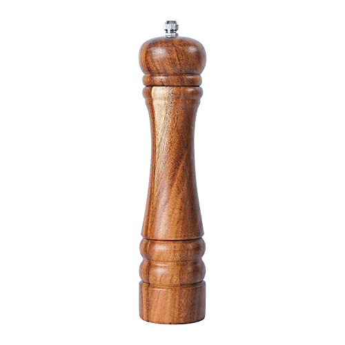 DeroTeno Molinillo de Pimienta. Molinillo de cerámica duro y ajustable. Madera de acacia, Altura de 21 cm