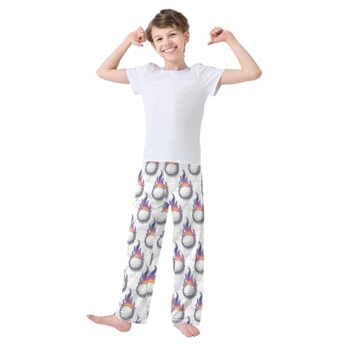 Boys' Pants Golf Ball Fire Flame Long Bottoms Jogger Pants Elastic Waist Trousers with Pockets S-XL2