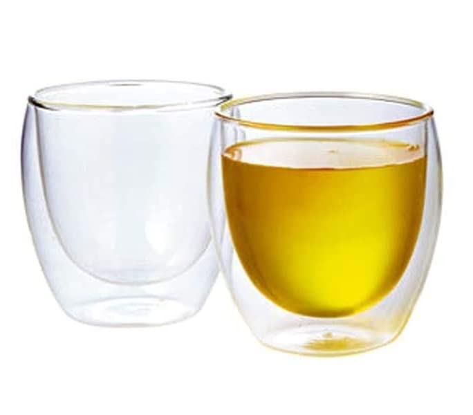 Image of IndusBay 250 ML Borosilicate Glass Double Wall Tumbler Mug Cup Insulated Glass for Hot Cold Juice Whisky Milk, 2 Piece