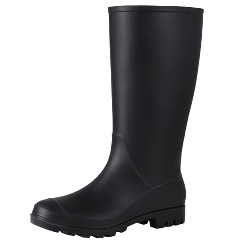 Asgard Women’s Tall Rain Boots Knee High Waterproof Rainboots Rubber Garden Boots- Slim Calf Black 38 (Size 8)