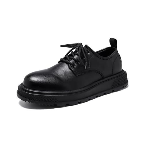 Men's Leather Round Toe Platform Oxfords Classic Lace Up Comfortable Non-Slip Heightening Soft Bottom Derby Shoes Work Casual Business Dress Shoes