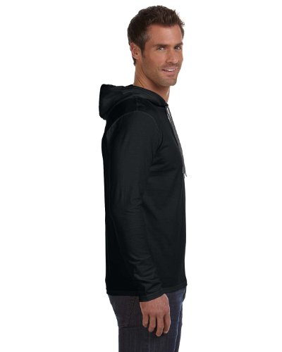 Anvil Ringspun Long-Sleeve Hooded T-Shirt-M (Black/Dark Grey) - Thumbnail 4