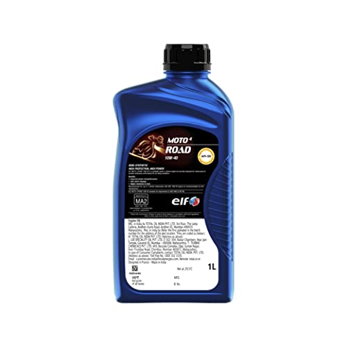 Image of ELF - 10W40 Engine Oil For Motorcycles - Moto 4 Road - API SN, JASO MA2-4-Stroke Semi Synthetic Motor Oil Lubricant + Bikers Gloves - 1L