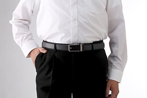 Little Island Men's Business Belt, Easy Ratcheting Type, Auto Lock, Genuine Leather, No Holes, Braun, 136cm3