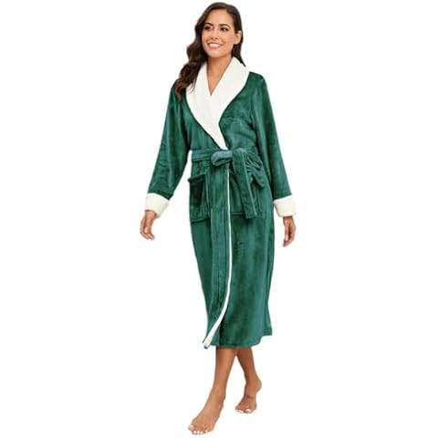 RONGTAI Women's Fleece Shawl Collar Bathrobe Plush Soft Long Spa Robe Lightweight Fluffy Cozy Shower Bathrobe (2XL, Green) Cover