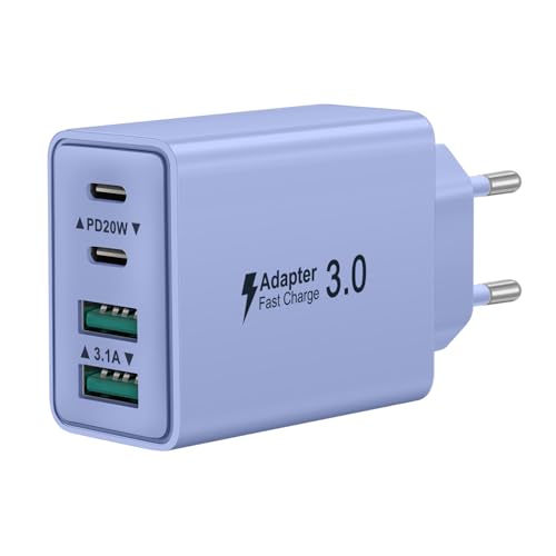Cargador USB C, 40W Cargador iPhone Carga Rapida USBC Enchufe Múltiple 4 Puertos PD+QC Rápido Pared Adaptador para iPhone 17 16 15 14 13 12 11 Pro MAX Plus, iPad, Samsung S24 S23 Fast Charger