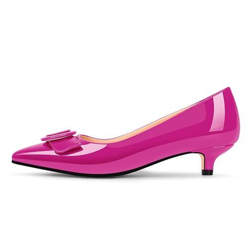 Women's Low Kitten Heel Pumps Pointed Closed Toe Buckle Slip On Office Comfort Shoes2