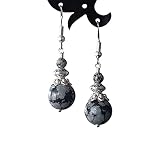 Snowflake Obsidian Earrings Round Dangle Women Jewelry 925 sterling silver Hooks Tibetan Sllver