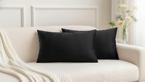 Image of Filymore Solid Black Pillow Covers Set of 2 Covers| Made with Pure Microfiber Soft & Skin Friendly Pillow Cases | Size (17 x 27 inch (Black).