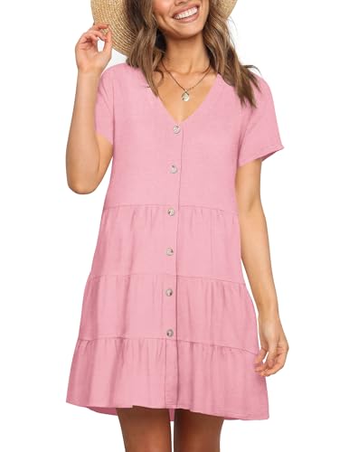 Image of Nova In Sky Women's Summer Dresses 2026 Short Sleeve V-Neck Casual Loose Swing Button Down Casual T Shirt Dresses