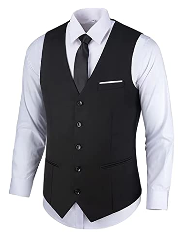 COOFANDY Gilet de costume pour homme, coupe cintrée, en coton, élégant, moderne, costume de mariage noir M