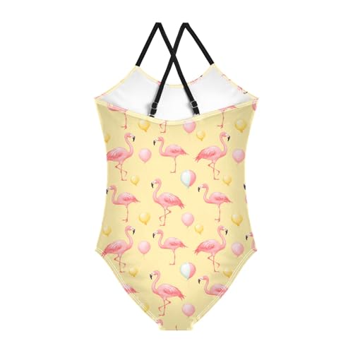 senya Girls Swimsuits One-Piece Swimwear Tie Bathing Suit Beach Summer Round Neck 5-6T Balloon Flamingo Pattern2