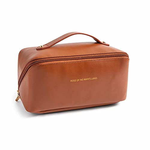 Reise Kosmetiktasche Damen mit Großem Fassungsvermögen, Tragbare Make Up Bag Schminktasche, Wasserdichter Kulturbeutel-Organizer, Leder Reisekosmetiktasche für Geschäftsreisen, Urlaub (Braun) Cover