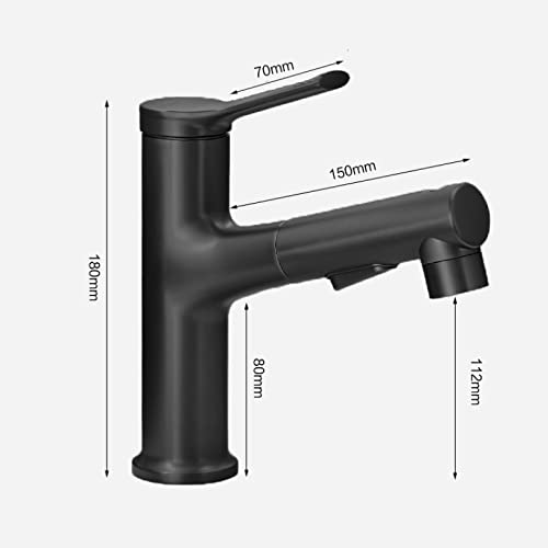 Mitigeur de salle de bain noir 3 jets à douchette extensible