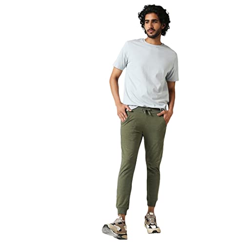 Image of Bewakoof Men's Solid Regular Fit Cotton Blend Joggers
