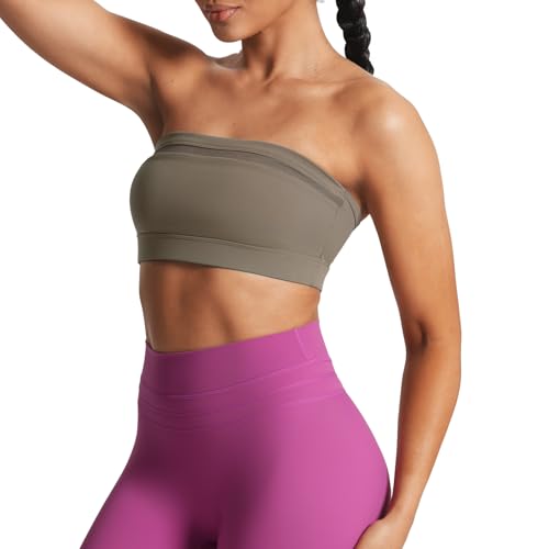 Image of Aoxjox Women's Workout Strapless Bandeau Mesh Bras Training Fitness Running Yoga Crop Tank