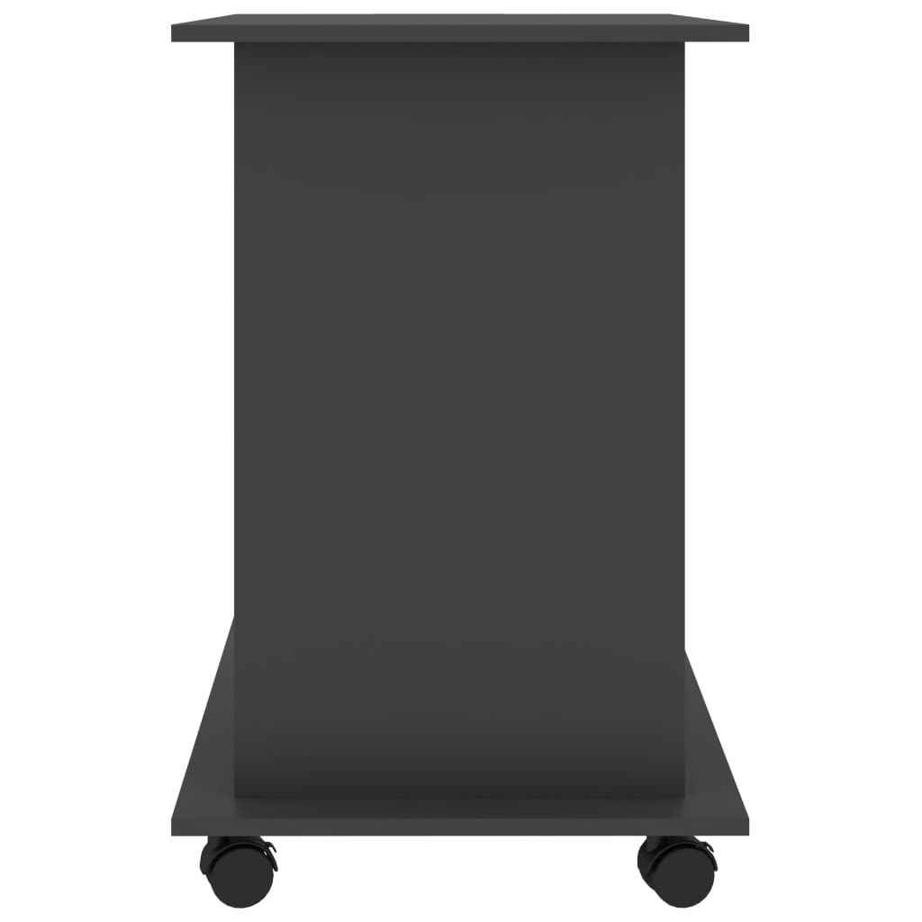 Szare biurko 80 x 50 x 75 cm, materiał drewnopochodny, z półką na klawiaturę, kółkami, regał na komputer PC, kompaktowe biurko komputerowe do domowego biura, gier