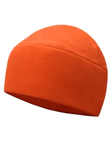 Winter Fleece Beanie Wide Double-Layer Brim Warm Skull Cap Windproof Lightweigh Sleep Hat for Men Women (Bright Orange)