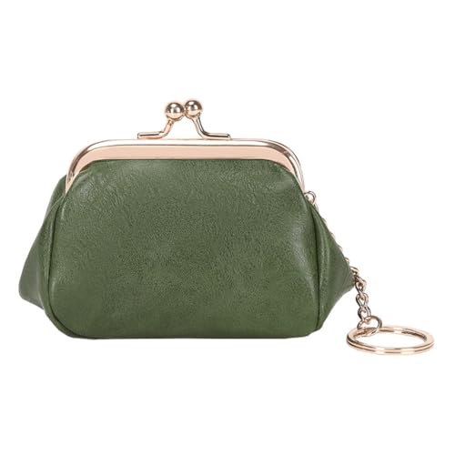 Women Retro Clip Purse PU Leather Clasp Wallet Lipstick Clutch Bag (Green)