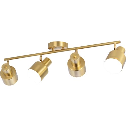 DXTYCUSTOM 4-Light LED Track Lighting,Flexibly Rotatable Light Head Modern Brass Gold Track Lighting LED Ceiling Spot Light for Kitchen, Picture,Dining Room, Living Room,Gold