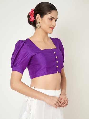 Image of studio rasa Women's Silk Blend Printed V-Neck Padded Readymade Top for Festive Party Wedding