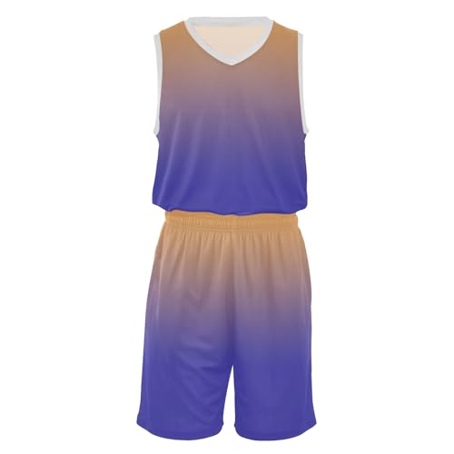 Orange Purple Gradient Youth Basketball Jersey Youth Kids Jersey Set V Neck Boy's Basketball Jerseys for (5-13 Years Old)