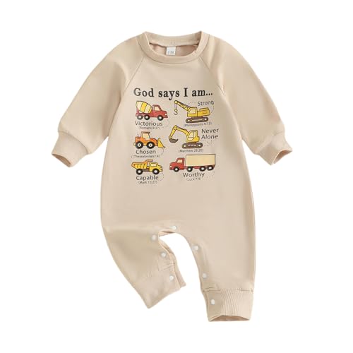Newborn Baby Boy Romper God Says I Am Construction Truck Long Sleeve Jumpsuit Sweatshirt Infant Fall Outfit