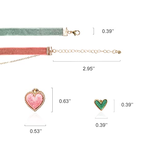 2Pcs Bling Bling Velvet Choker Necklace Set with Heart Pendant - Romantic Pastel Pink and Mint Green - Adjustable Collars for Women4