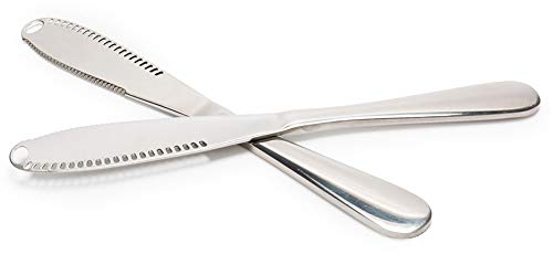 JUCOXO Butter Knife Stainless Steel Butter Spreader Curler with Serrated Edge, Set of 2 Silver, Dishwahser Safe