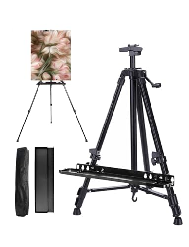 Caballete resistente para pintar, caballete ajustable de 29.5 a 63 pulgadas, caballete de arte de aluminio con bandeja para pinceles, soporte de exhibición negro