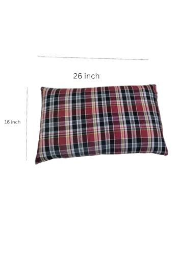 Image of Pillow Cotton Fabric Medium Hard Cotton Bed Pillow for Real Perfect Neck Support (16 inch x 26 inch) Checkered Multicolour | Perfect for a restful Night's Sleep | Relaxation 2 Pcs