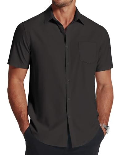 COOFANDY Men's Short Sleeve Dress Shirt Casual Wrinkle Free Untucked Shirts Black