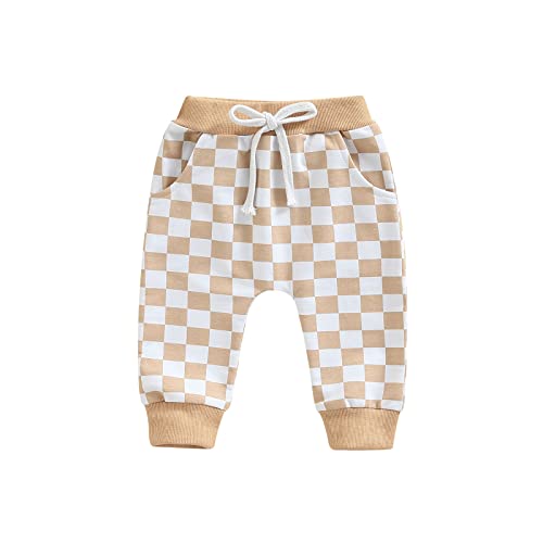 Toddler Baby Boy Girl Checkerboard Plaid Pants Elastic Waist Casual Trousers Spring Summer Fall Winter Long Pants (A-Yellow, 18-24 Months)