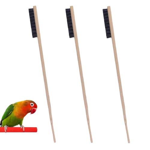 FZLANQ Lot de 3 brosses pour cage à oiseaux – Outil de nettoyage en bois durable à long manche pour cage à petits animaux – Accessoires de cage pour animaux de compagnie