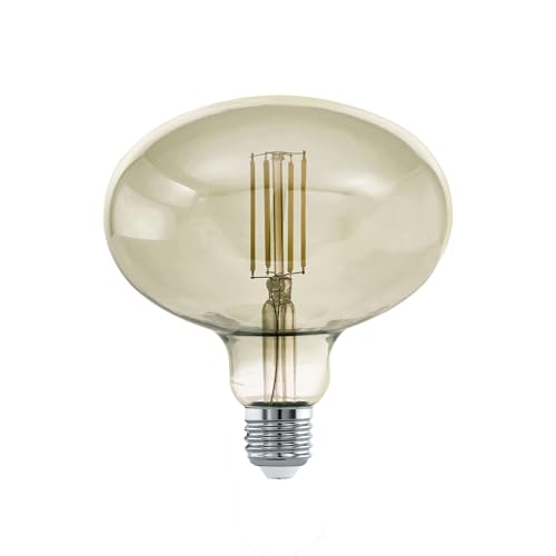 EGLO LED E27 dimmbar, Smoky Vintage Glühbirne in MID SIZE Ø 14 cm, Lampe für Retro Beleuchtung, 4 Watt (entspricht 33 Watt), 380lm, warmweiß, 3000 K, Edison Leuchtmittel, R140