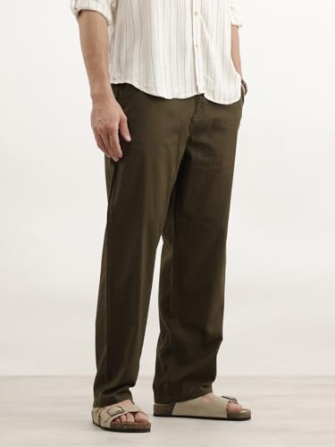 Image of WROGN Men's Linen Blend Trousers | Solid Design | Loose Fit
