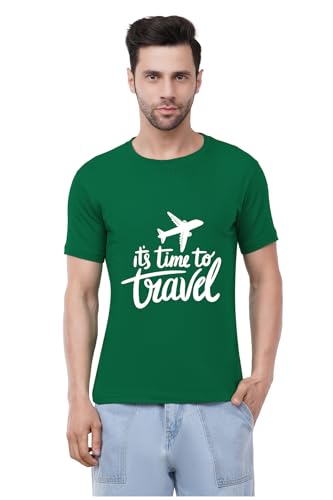 Image of Caseria Men's Cotton Printed T-Shirt -Time to Travel | 100% Cotton | Half Sleeves | Regular Fit | Printed | Round Neck | Graphic T Shirt