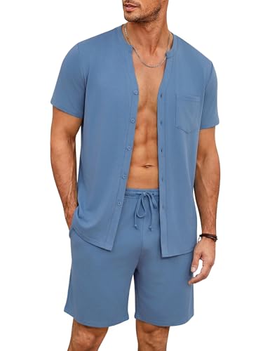 Demegimi Pijama Hombre Verano Manga Corta y Pantalón Corto Conjunto de Dos Piezas Cómodo y Ligero Ropa de Dormir Hombre