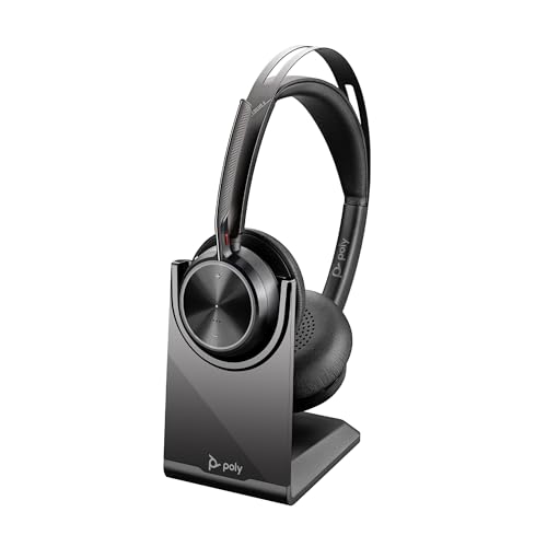 Poly Voyager Focus 2 USB-C Headset mit Ladestation und USB-C/A Adapter Bluetooth ANC Acoustic Fence Technologie bis zu 25 Stunden Sprechzeit Schwarz