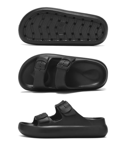 Image of Womens Platform Cloud Slides with Arch Support, Adjustable Double Buckle Recovery Sandals, Comfort Lightweight Ultra Cushion Wedge Sandal
