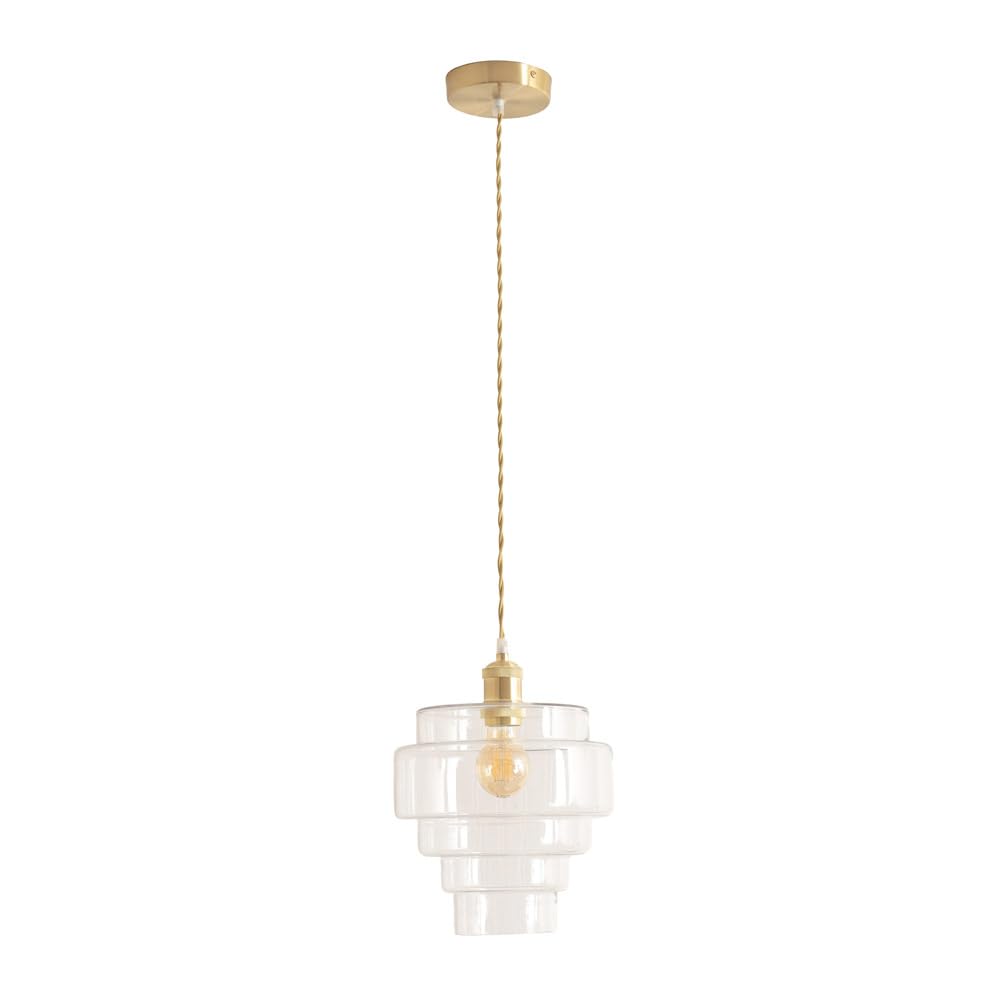 ValueLights | Lane Clear Glass 5 Tier Shade Brushed Gold Single Ceiling Pendant Light and Bulb | Shades, Home Décor & Improvement Essential | Light Bulb Included | Includes Full Wired Fitting