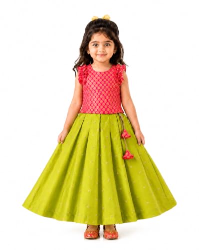 Image of Stanwells Kids Maroon & Yellow Combo Baby Girls Silk Lehenga Choli | Traditional Party Perfect & Festive Dress | Ethnic Outfit for Your Little Princess (6 Months-7 Years)