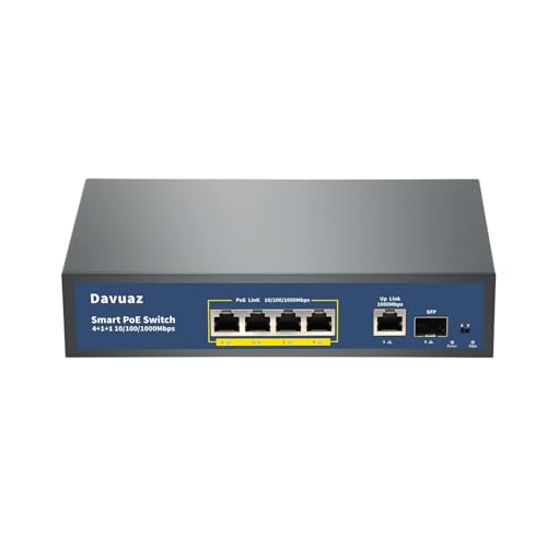 Conmutador Gigabit PoE con 4 puertos POE+, 1 puerto uplink Gigabit y 1 puerto SFP, compatible con IEEE802.3af/at, hasta 78 W, diseño metálico, interruptor Power Over Ethernet no administrado, commu