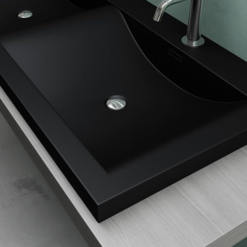 Mai & Mai Waschbecken Einbauwaschbecken Waschtisch 2 Becken Mineralguss rechteckig 2 Armaturenlöcher Überlauffunktion BxTxH 120x48x14 cm Schwarz Col03