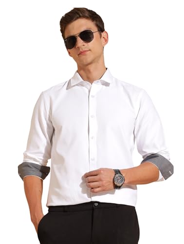 Image of Fyltr Men's Regular Fit Oxford Cotton Blend Shirt - Full Sleeve | Contrast Trim Fabric | Formal Shirts for Men