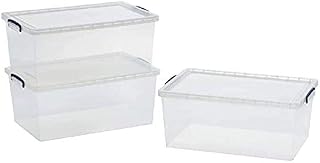 Really Useful Products 62 Litre Box, Nestable Clear, Transparent Clear, Pack of 3 in Card